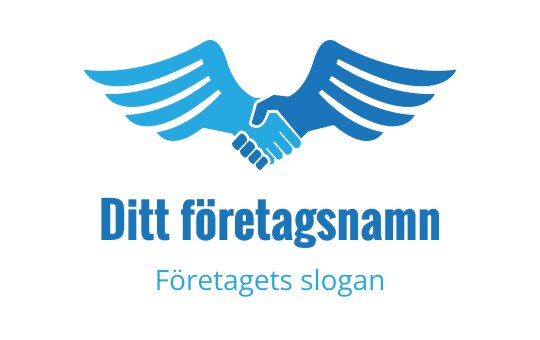 Modern blå logotypdesign med en handskakning och stiliserade vingar