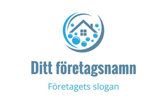 Modern blå logotypdesign med ett hus och cirkulära bubblor