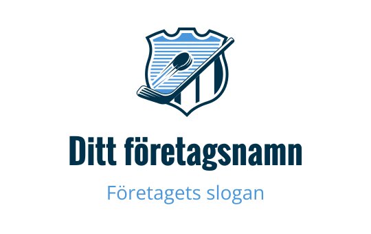 Sköldformad logotypdesign med en golfklubba och blå ränder