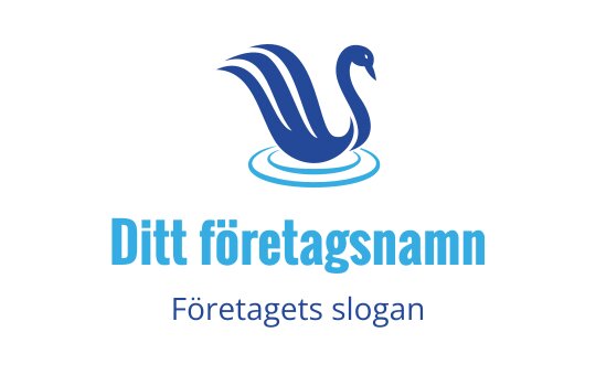 Elegant blå svan logotypdesign med flödande fjädrar och vattenvågor