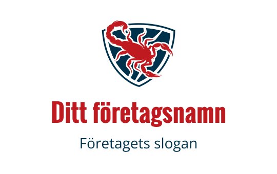 Fet skorpionlogo design inom en sköld i röd och blå