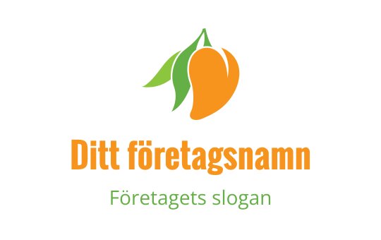 Vibrant mango logo med gröna blad och fet orange text