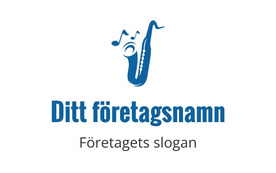 Lekfull saxofonlogo i blått med musiknoter