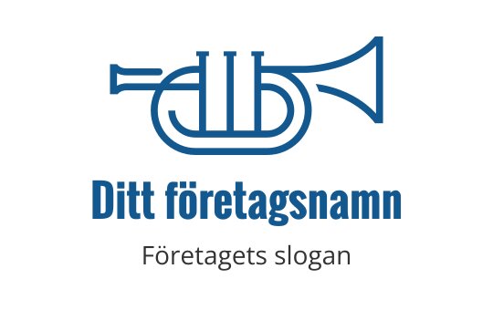 Modern blå trumpetlogo med eleganta kurvor