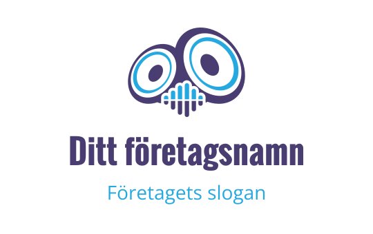 Modern logotypdesign med stiliserade högtalare och ljudvågor i blått och lila