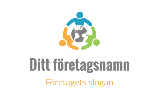 Färgglad logotypdesign med sammanlänkade figurer runt en glob