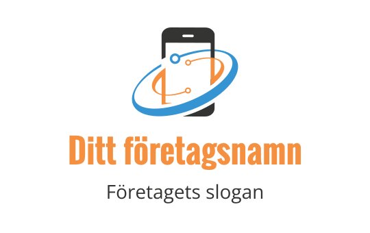 Modern logotypdesign med en smartphone och omloppslinjer och punkter