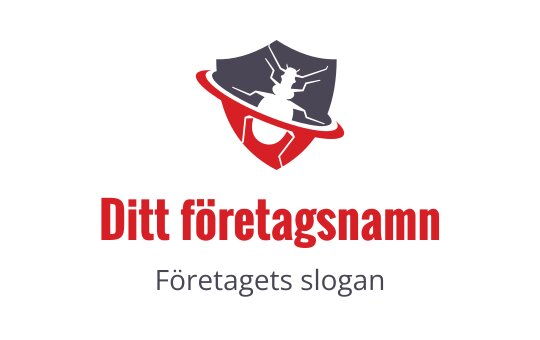 Tydlig sköldlogo med en myra i röd och grå färg