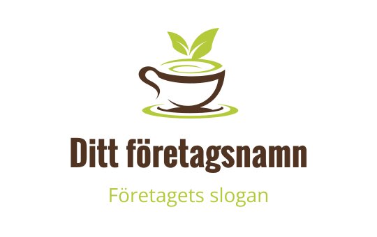 Modern logotypdesign med en kopp, gröna blad och vattenvågor