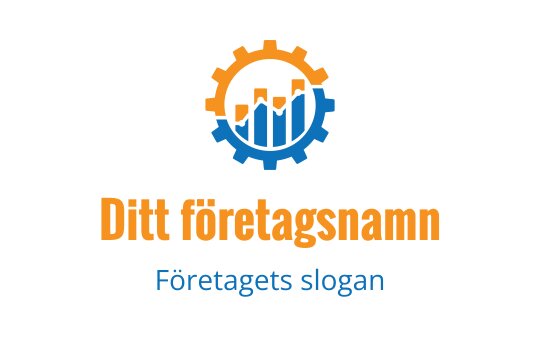 Modern logotypdesign med ett kugghjul och stapeldiagram i blått och orange
