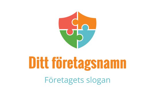 Färgglad sköldlogo med pusselbitar i orange, grönt och blått