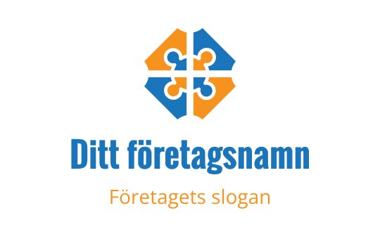 Färgglad logotypdesign med sammanlänkade pusselbitar i blått och orange
