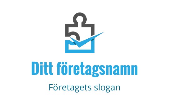 Modern logotypdesign med ett pusselbit och en bock i blått