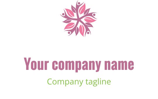 Elegant rosa blommig logotypdesign med rundade kronblad och grön text