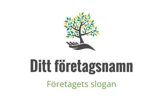Modern trädlogo med livfulla gröna blad och ett handelement