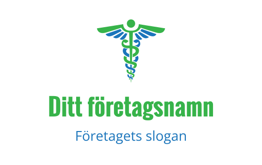 Modern medicinsk logotypdesign med en kaduceus i gröna och blå element