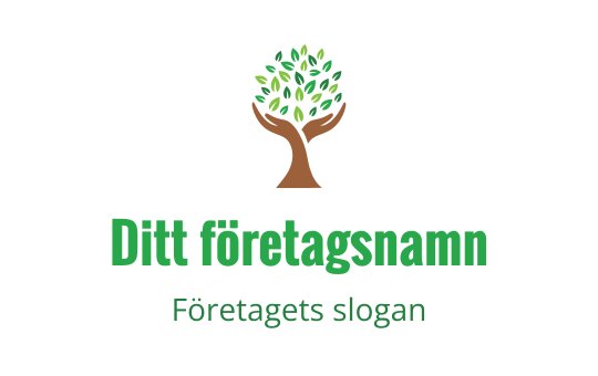 Modern logotypdesign med ett träd, gröna blad och händer