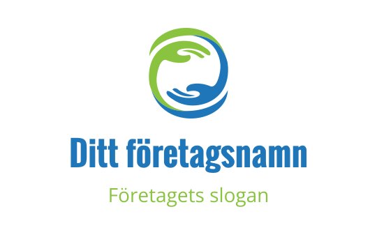 Modern logotypdesign med sammanflätade händer i gröna och blå nyanser