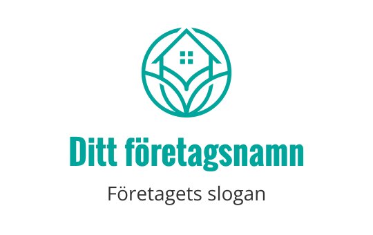 Modern logotypdesign med ett hus inom ett cirkulärt bladmotiv