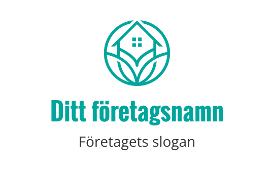 Modern logotypdesign med ett hus inom ett cirkulärt bladmotiv