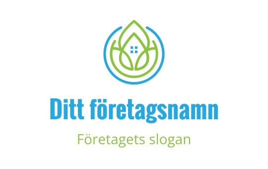 Modern logotypdesign med ett grönt blad och blå cirkulära element