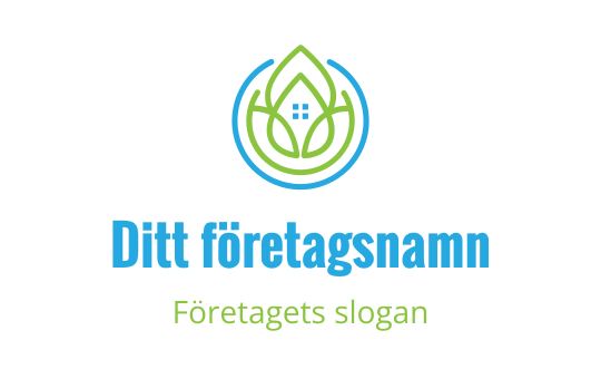 Modern logotypdesign med ett grönt blad och blå cirkulära element