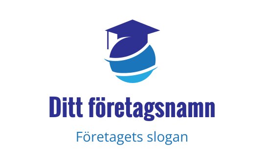 Modern logotypdesign med en glob och examenshatt i blå nyanser