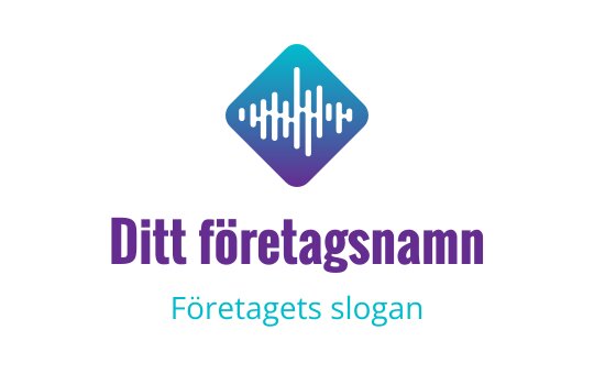 Modern diamantformad logotypdesign med ljudvågselement i blått och lila