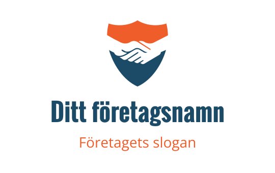 Professionell logotypdesign med ett sköld och handskakning i blått och orange