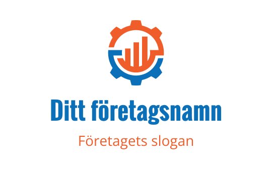 Modern logotypdesign med ett kugghjul och stapeldiagram i blått och orange