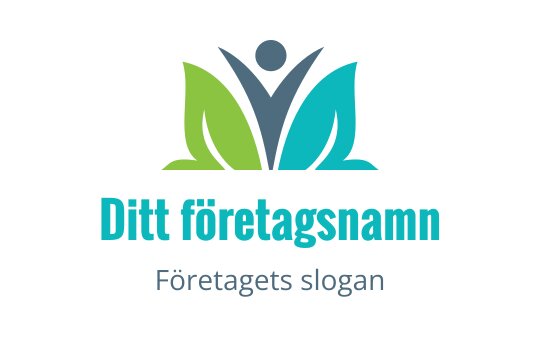 Modern logotypdesign med en stiliserad figur och gröna blad