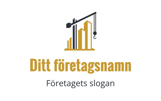 Modern logotypdesign med en kran och byggsilhuetter i guld och svart
