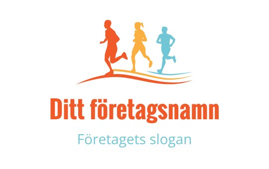 Dynamisk logotypdesign med tre springande figurer i livliga färger