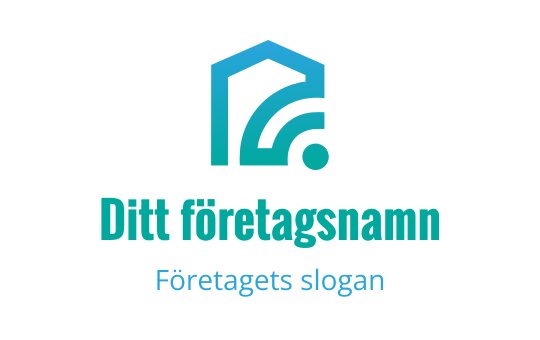 Modern blå och turkos logotypdesign med huskontur och böjda linjer