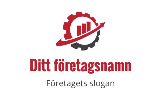 Modern logotypdesign med kugghjul och uppåtgående graf i röd och svart