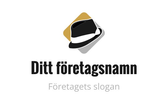 Stilren logotypdesign med en svart fedora på en diamantbakgrund