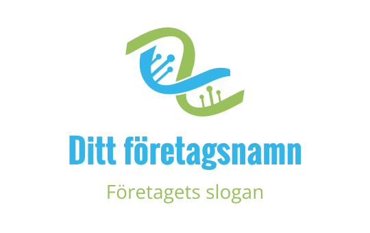 Modern logotypdesign med sammanflätade blå och gröna former som liknar DNA-strängar
