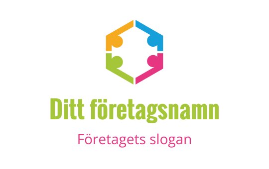 Färgglad hexagonal logotypdesign med sammanlänkade figurer i livliga nyanser