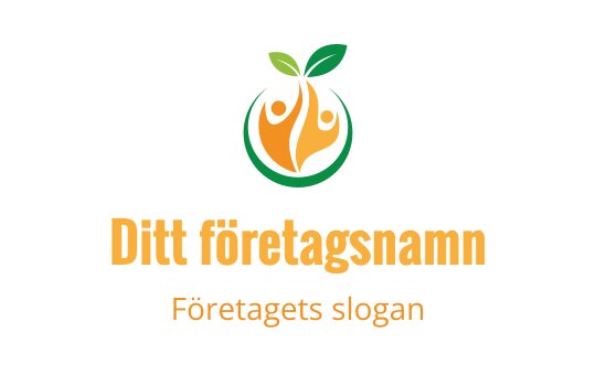 Modern logotypdesign med ett grönt blad och abstrakta figurer i orange