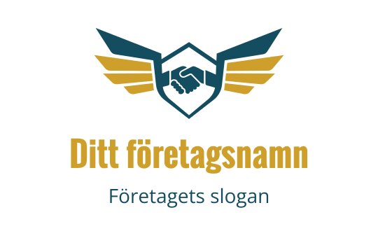 Fet logotypdesign med en sköld, vingar och handskakningselement
