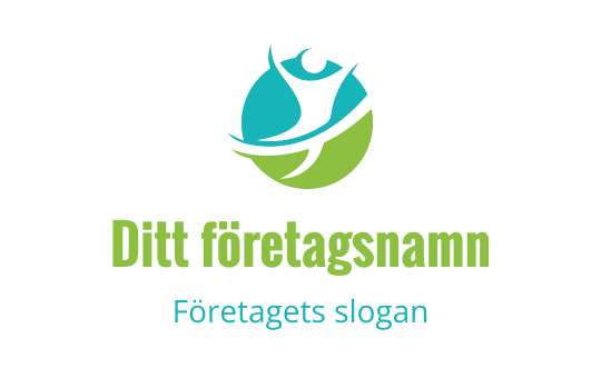 Dynamisk logotypdesign med en stiliserad figur i blå och gröna cirklar