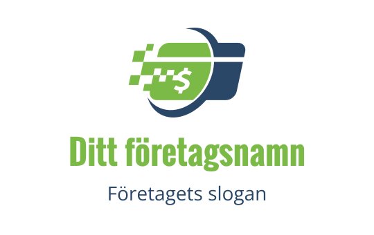 Dynamisk logotypdesign med en grön och blå plånbok och hastighetslinjer