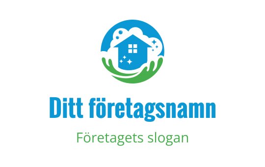 Modern logotypdesign med ett hus omgiven av gröna händer och blå element