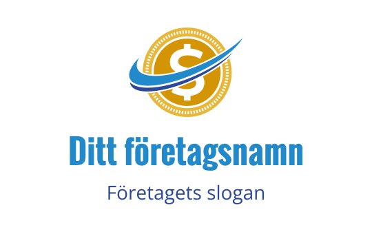 Modern logotypdesign med en guldmynt och en blå svängning