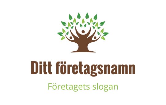 Modern trädlogo med gröna blad och brun stam