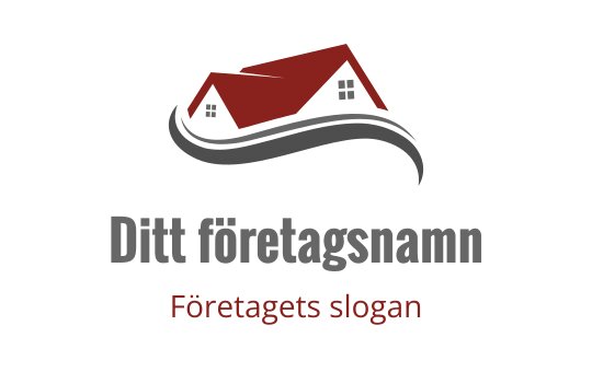 Modern logotypdesign med ett hus med röd tak och flödande linjer