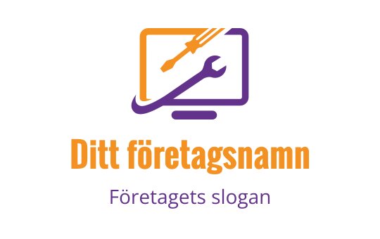 Modern logotypdesign med en datorskärm, en skiftnyckel och en penna