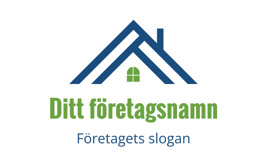 Modern huslogo med blått tak och gröna detaljer