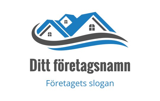 Modern logotypdesign med stiliserade hus och flödande blå linjer