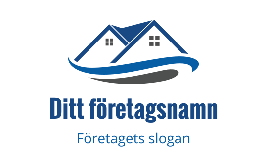 Modern logotypdesign med två stiliserade hus och ett flödande vågelement